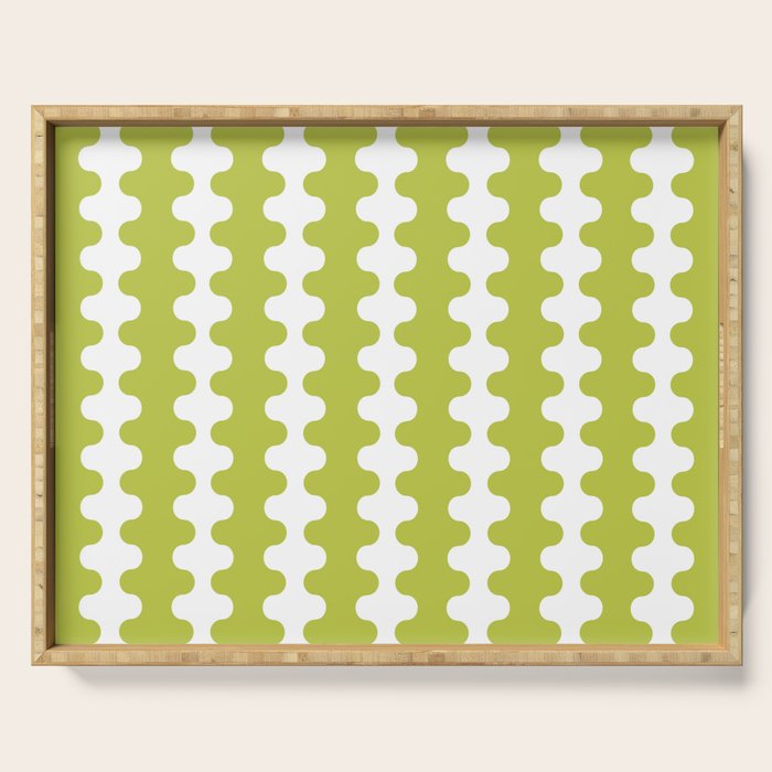 Wavy Stripes Chartreuse Lime and White Ogee A-Go-Go Retro Contemporary Pattern Serving Tray Gallery Image 1