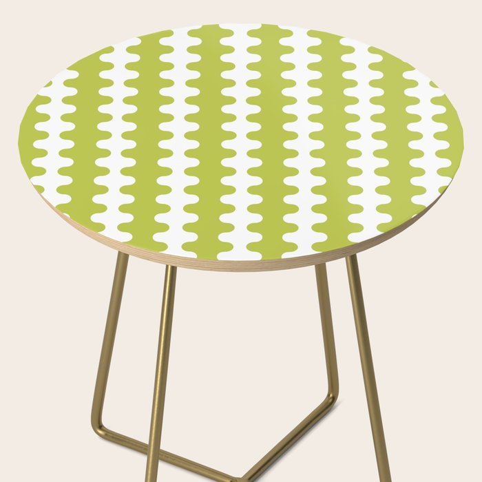 Wavy Stripes Chartreuse Lime and White Ogee A-Go-Go Retro Contemporary Pattern Side Table Gallery Image 2