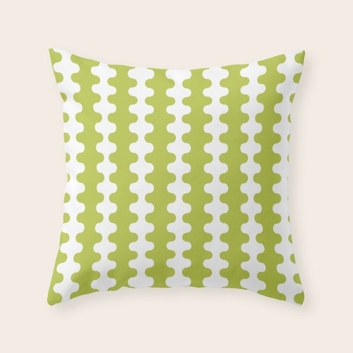 Wavy Stripes Chartreuse Lime and White Ogee A-Go-Go Retro Contemporary Pattern Throw Pillow Gallery Image 6