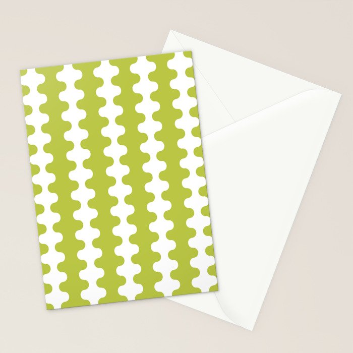 Wavy Stripes Chartreuse Lime and White Ogee A-Go-Go Retro Contemporary Pattern Stationery Card Gallery Image 2