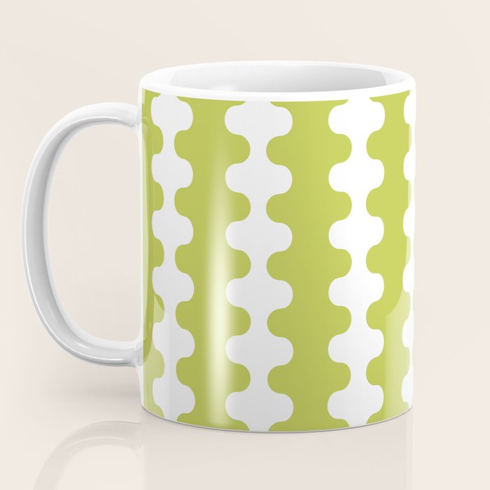 Wavy Stripes Chartreuse Lime and White Ogee A-Go-Go Retro Contemporary Pattern Coffee Mug Gallery Image 3