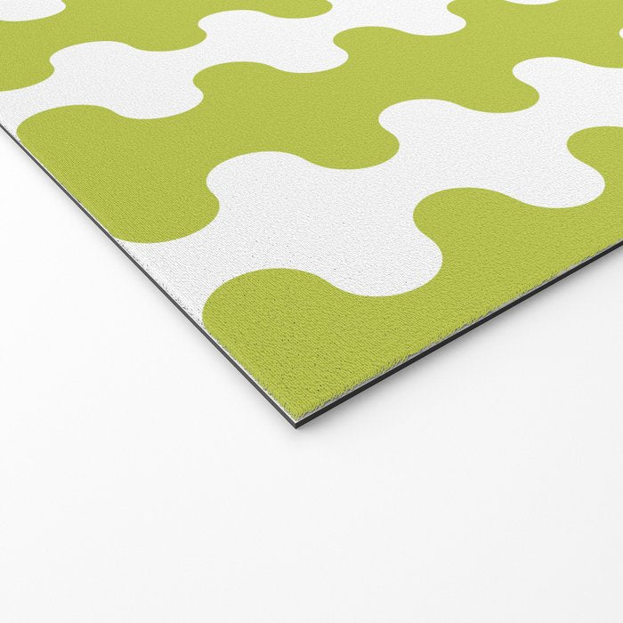 Wavy Stripes Chartreuse Lime and White Ogee A-Go-Go Retro Contemporary Pattern Welcome Mat Gallery Image 2