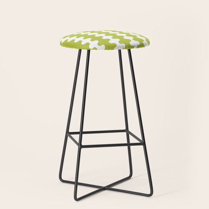 Wavy Stripes Chartreuse Lime and White Ogee A-Go-Go Retro Contemporary Pattern Stool Gallery Image 1