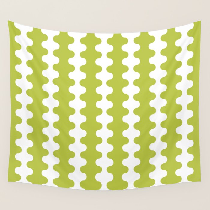 Wavy Stripes Chartreuse Lime and White Ogee A-Go-Go Retro Contemporary Pattern Wall Tapestry Gallery Image 1