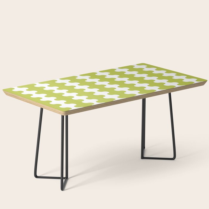 Wavy Stripes Chartreuse Lime and White Ogee A-Go-Go Retro Contemporary Pattern Coffee Table Gallery Image 1