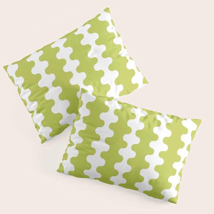 Wavy Stripes Chartreuse Lime and White Ogee A-Go-Go Retro Contemporary Pattern Pillow Sham Gallery Image 3
