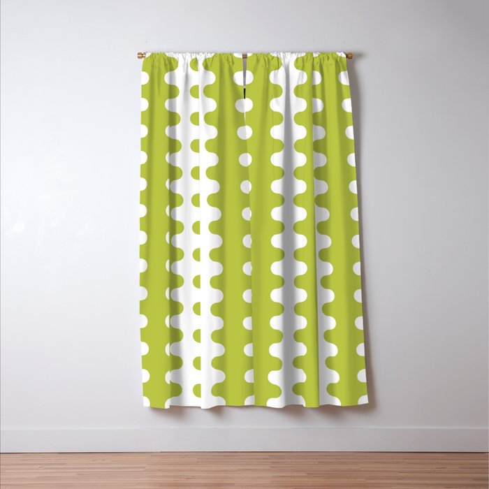 Wavy Stripes Chartreuse Lime and White Ogee A-Go-Go Retro Contemporary Pattern Window Curtain Gallery Image 3