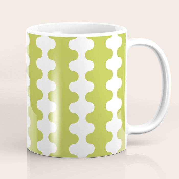 Wavy Stripes Chartreuse Lime and White Ogee A-Go-Go Retro Contemporary Pattern Coffee Mug Gallery Image 1