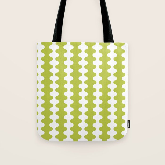 Wavy Stripes Chartreuse Lime and White Ogee A-Go-Go Retro Contemporary Pattern Tote Bag Gallery Image 1