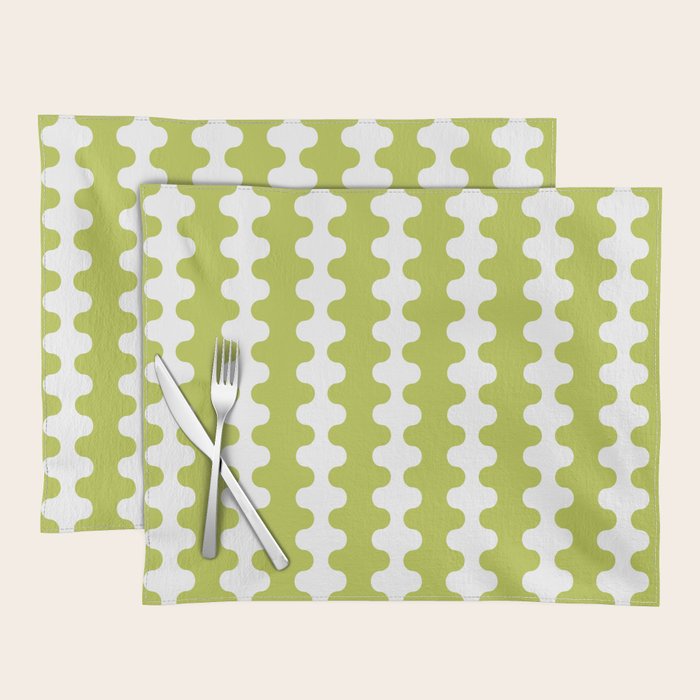 Wavy Stripes Chartreuse Lime and White Ogee A-Go-Go Retro Contemporary Pattern Placemat Gallery Image 1