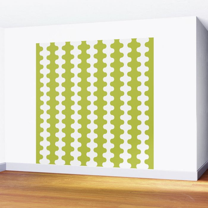 Wavy Stripes Chartreuse Lime and White Ogee A-Go-Go Retro Contemporary Pattern Wall Mural Gallery Image 2