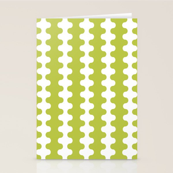 Wavy Stripes Chartreuse Lime and White Ogee A-Go-Go Retro Contemporary Pattern Stationery Card Gallery Image 1