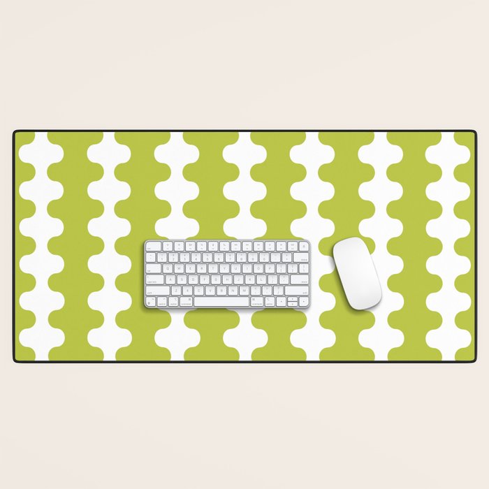 Wavy Stripes Chartreuse Lime and White Ogee A-Go-Go Retro Contemporary Pattern Desk Mat Gallery Image 1