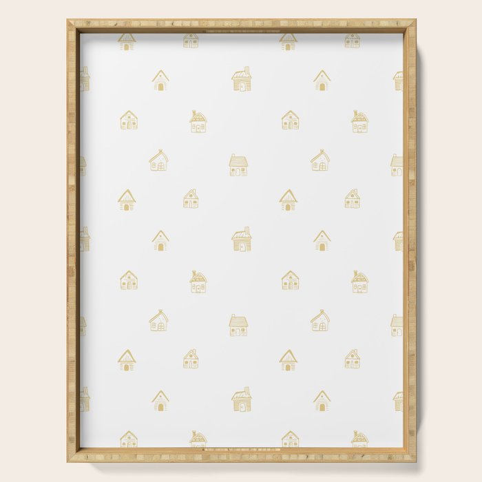 Winter christmas gingerbread house doodle pattern Serving Tray Gallery Image 1