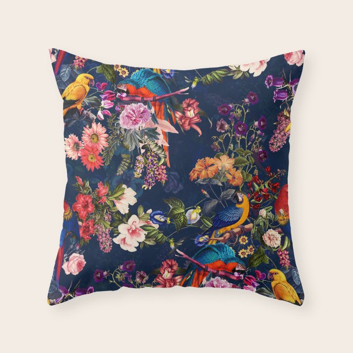 FLORAL AND BIRDS XII Throw Pillow Gallery Image 1