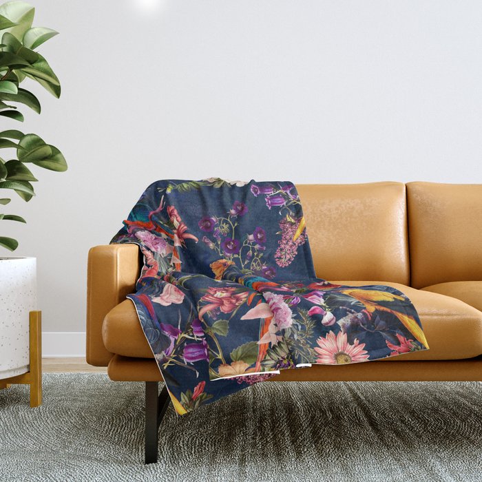 FLORAL AND BIRDS XII Throw Blanket Gallery Image 1
