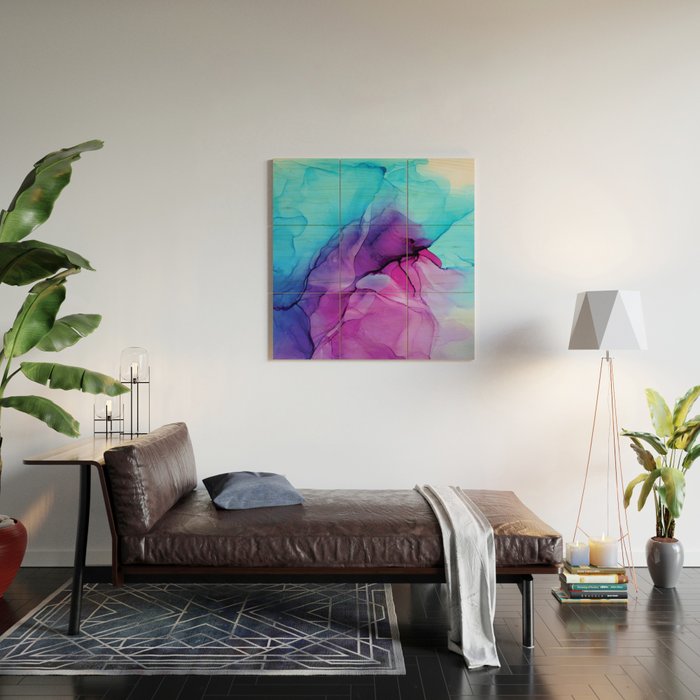 Aqua Pop - Alcohol Ink Painting Wood Wall Art Gallery Image 2