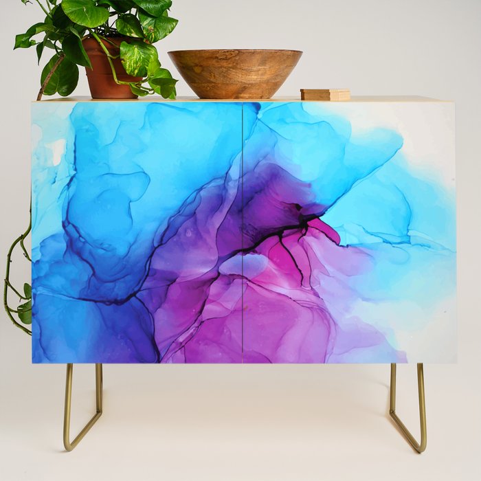 Aqua Pop - Alcohol Ink Painting Credenza Gallery Image 1