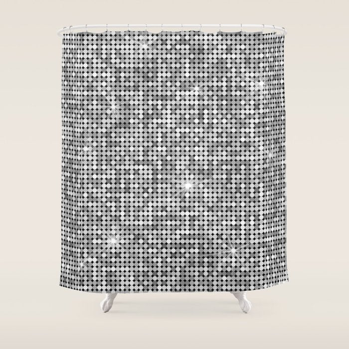 Shiny Disco Ball Silver Shower Curtain Gallery Image 1