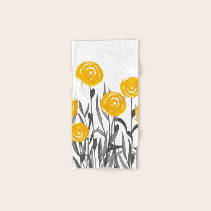 Fall Sunshine, Floral Watercolor Print, Yellow and Gray Hand & Bath Towel Gallery Image 1