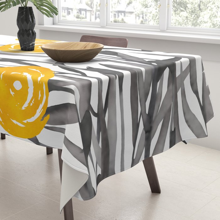 Fall Sunshine, Floral Watercolor Print, Yellow and Gray Tablecloth Gallery Image 3