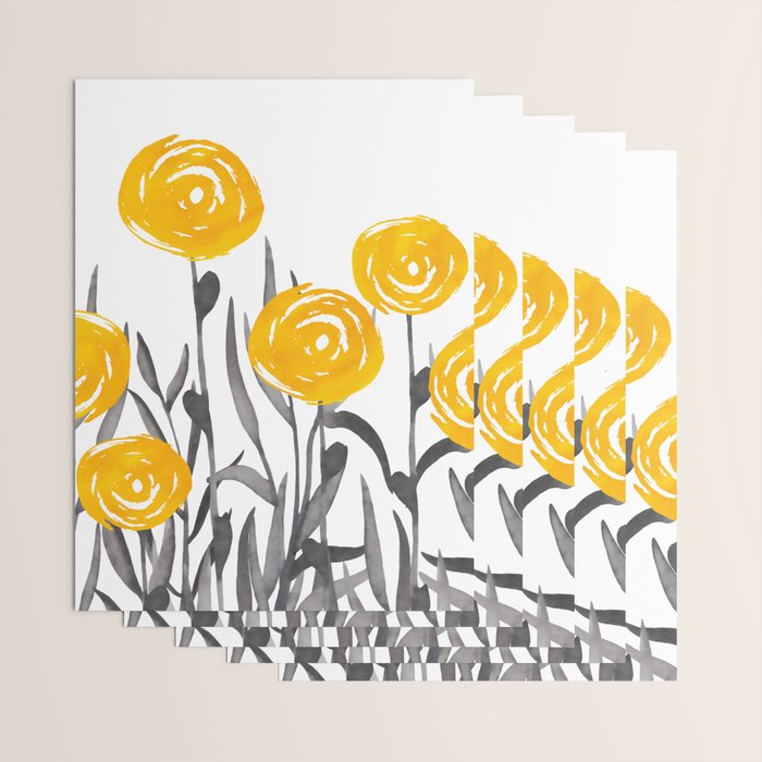 Fall Sunshine, Floral Watercolor Print, Yellow and Gray Wrapping Paper Gallery Image 3