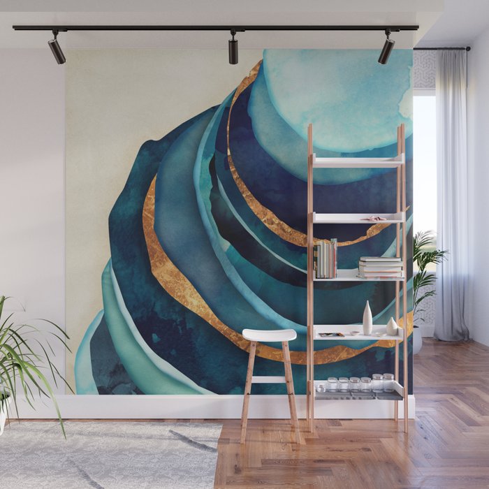 Abstract Blue with Gold Wall Mural Gallery Image 1