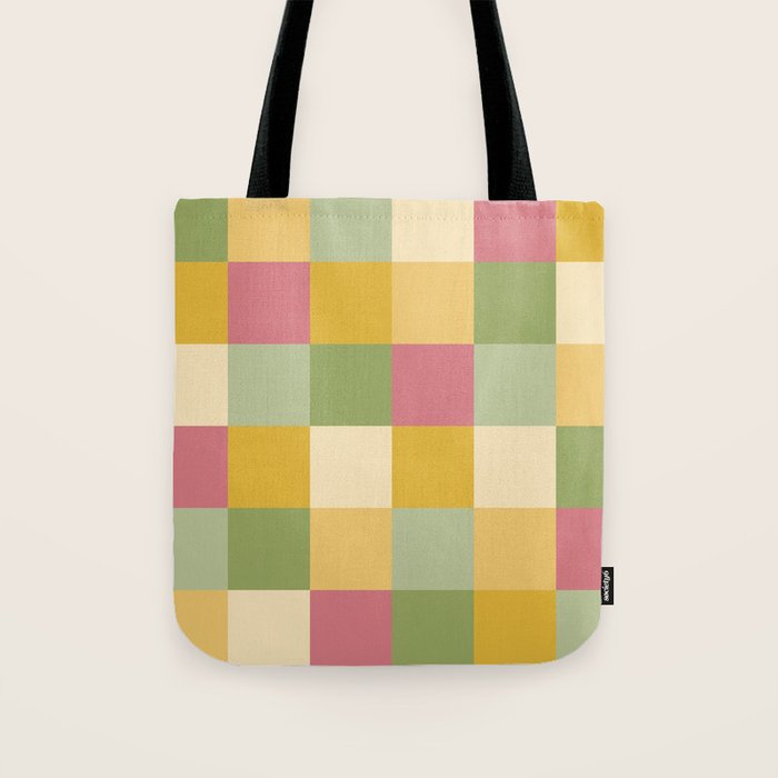 Bold Vintage Checks Pattern - Large XIX Tote Bag Gallery Image 1