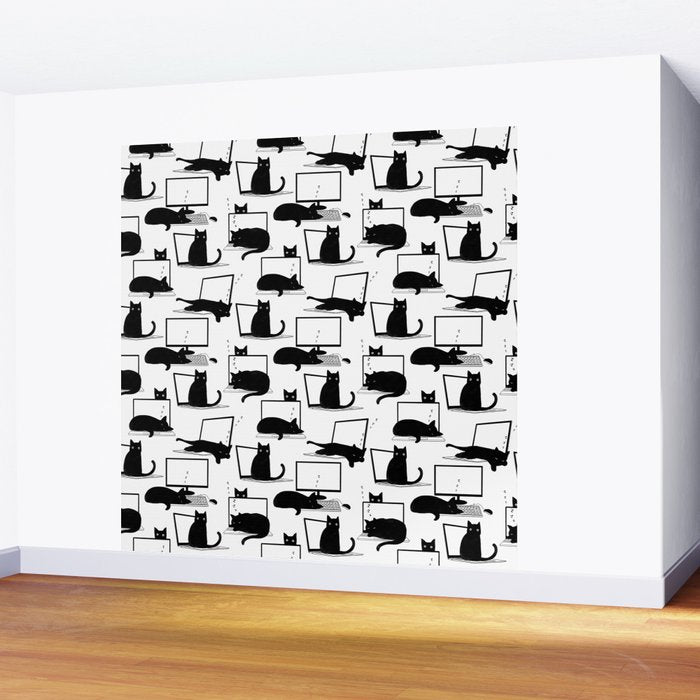Cats Sitting on Laptops Wall Mural Gallery Image 2