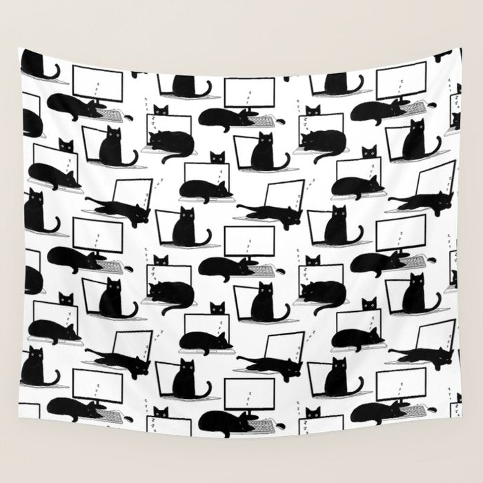 Cats Sitting on Laptops Wall Tapestry Gallery Image 1