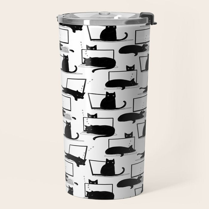 Cats Sitting on Laptops Travel Mug Gallery Image 2
