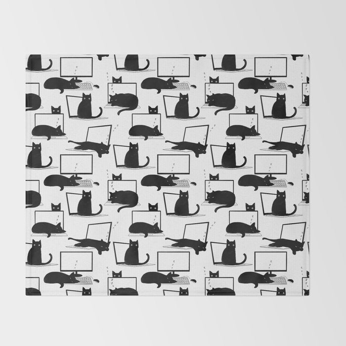 Cats Sitting on Laptops Throw Blanket Gallery Image 2