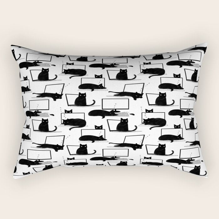 Cats Sitting on Laptops Rectangular Pillow Gallery Image 1