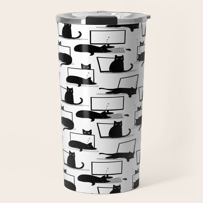 Cats Sitting on Laptops Travel Mug Gallery Image 1