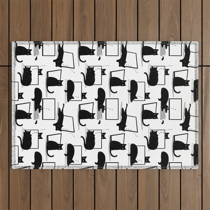 Cats Sitting on Laptops Outdoor Rug Gallery Image 1
