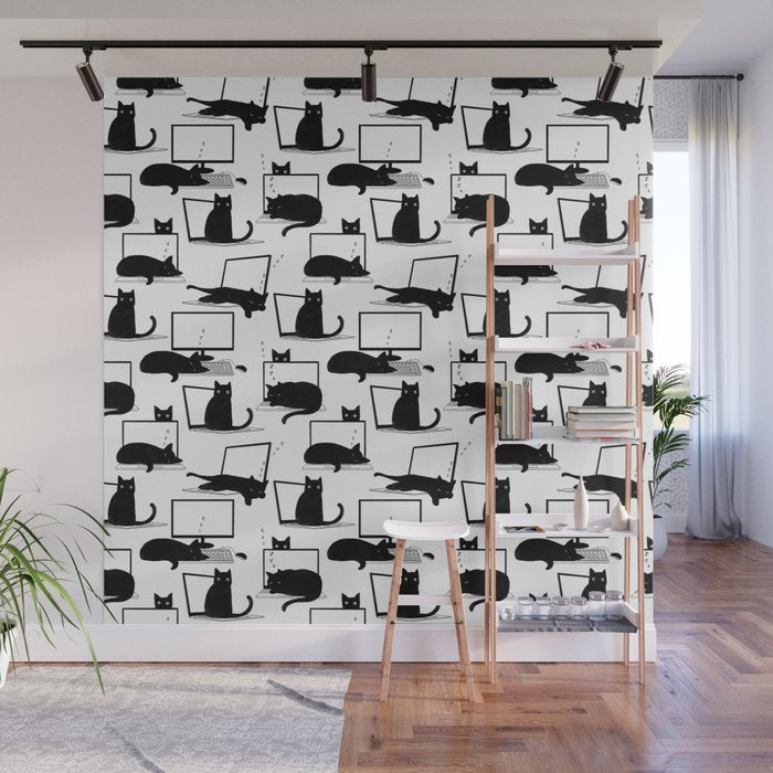 Cats Sitting on Laptops Wall Mural Gallery Image 1