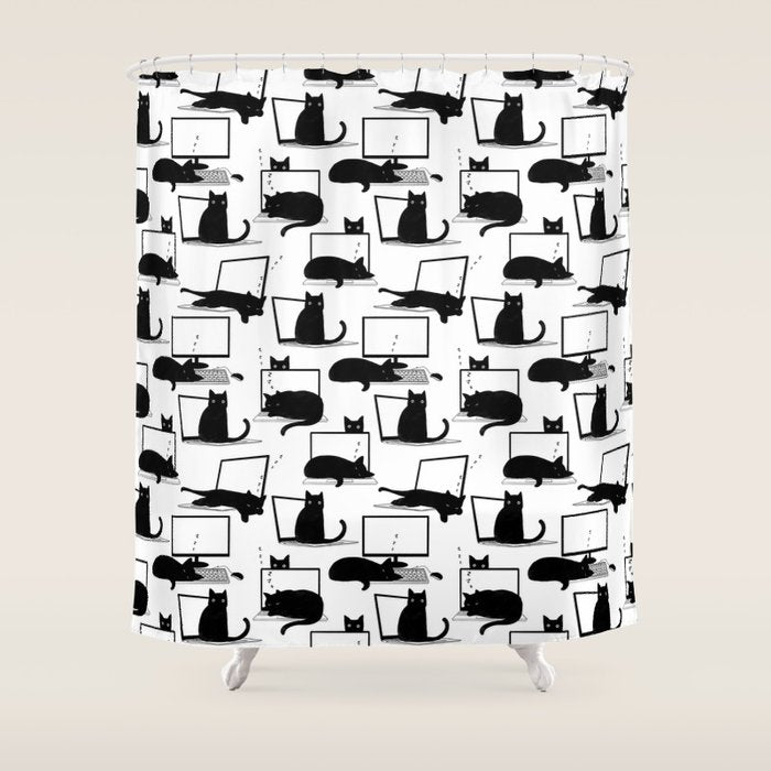 Cats Sitting on Laptops Shower Curtain Gallery Image 1