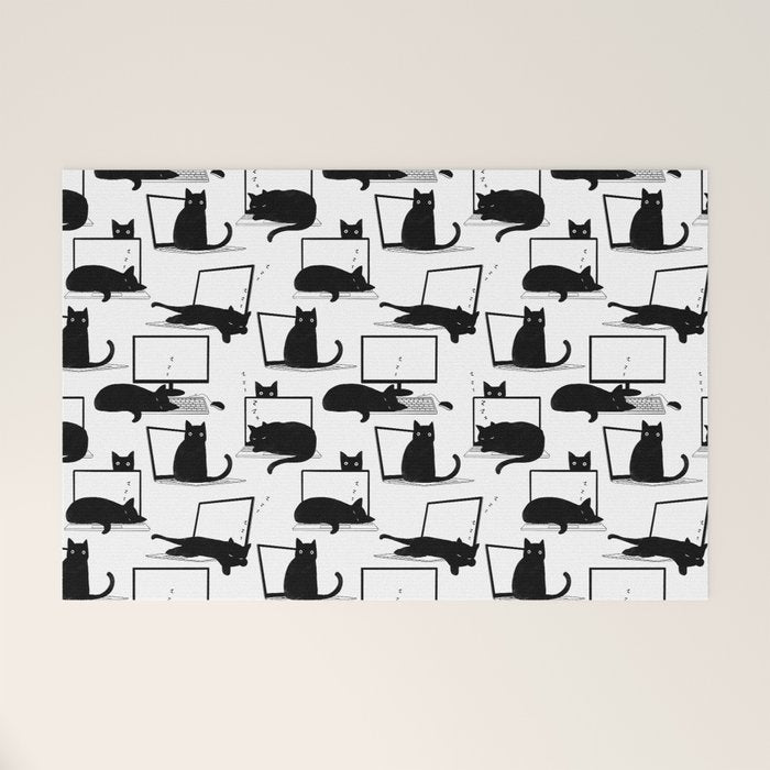 Cats Sitting on Laptops Welcome Mat Gallery Image 1