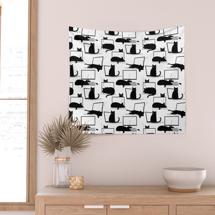 Cats Sitting on Laptops Wall Tapestry Gallery Image 2
