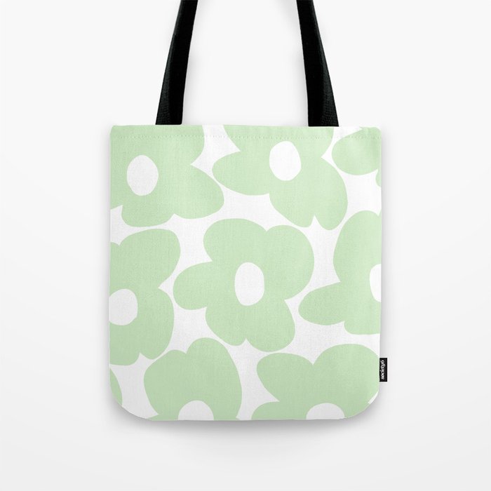 Large Baby Green Retro Flowers White Background #decor #society6 #buyart Tote Bag Gallery Image 1