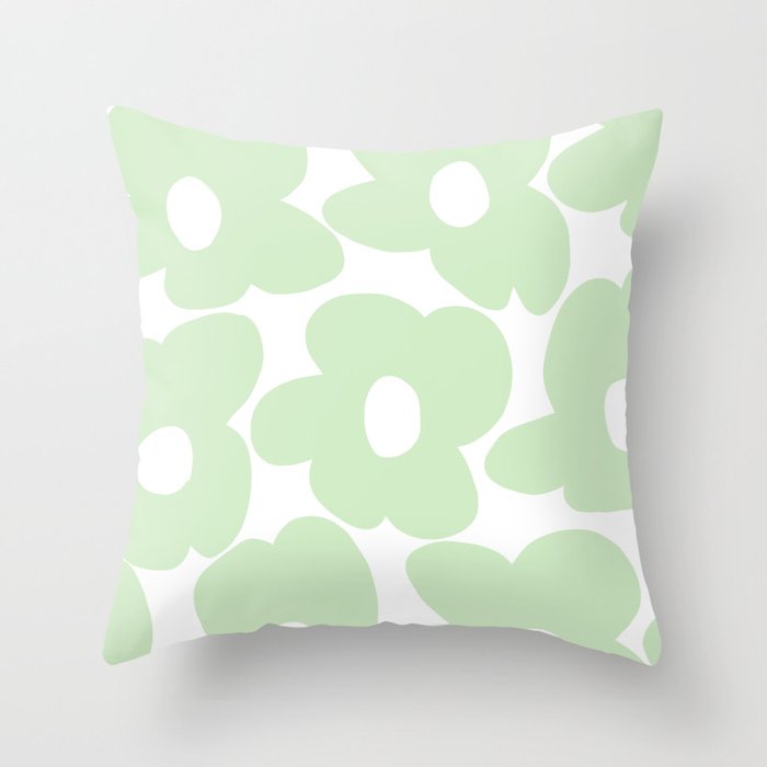 Large Baby Green Retro Flowers White Background #decor #society6 #buyart Throw Pillow Gallery Image 6