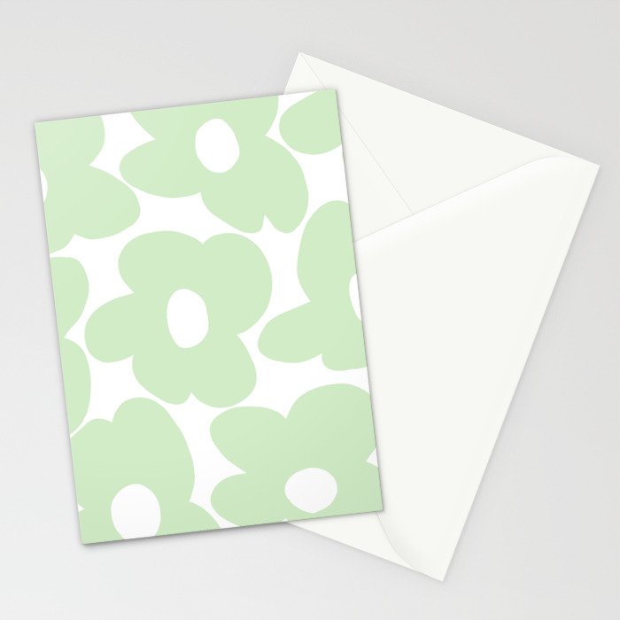 Large Baby Green Retro Flowers White Background #decor #society6 #buyart Stationery Card Gallery Image 2