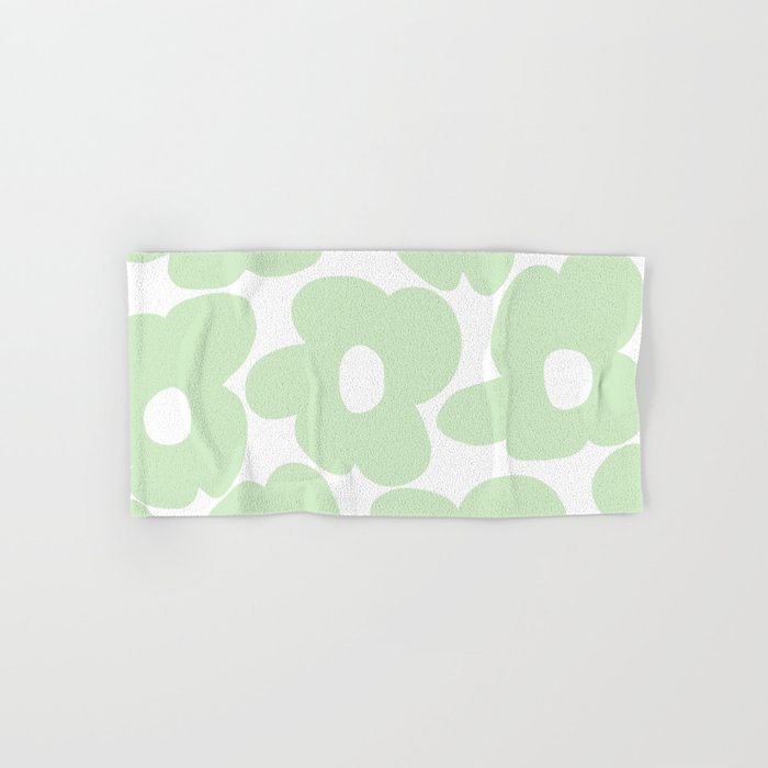 Large Baby Green Retro Flowers White Background #decor #society6 #buyart Bath Towel Gallery Image 1