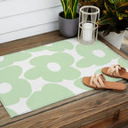 Large Baby Green Retro Flowers White Background #decor #society6 #buyart Outdoor Rug Gallery Image 2