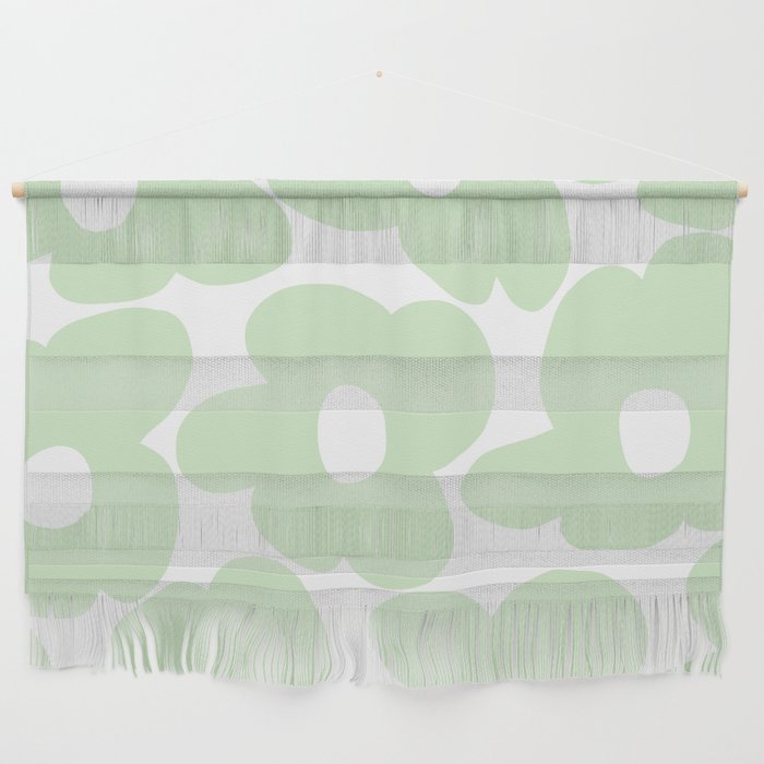 Large Baby Green Retro Flowers White Background #decor #society6 #buyart Wall Hanging Gallery Image 1