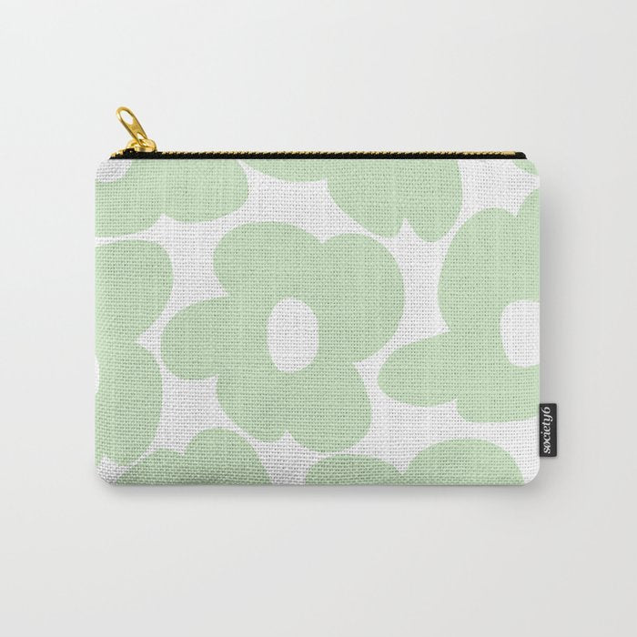Large Baby Green Retro Flowers White Background #decor #society6 #buyart Carry All Pouch Gallery Image 1