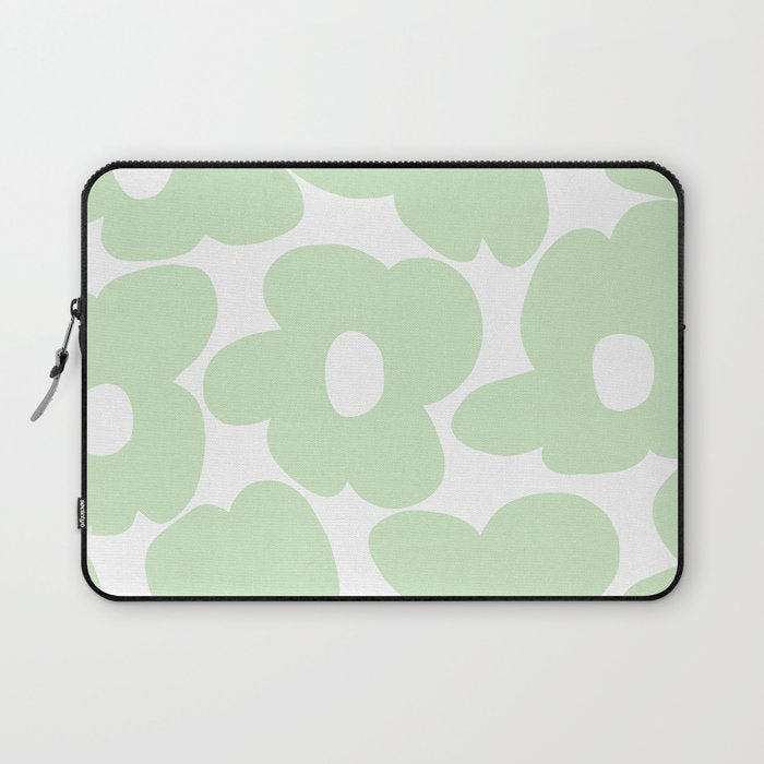 Large Baby Green Retro Flowers White Background #decor #society6 #buyart Laptop Sleeve Gallery Image 1