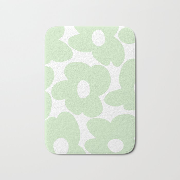 Large Baby Green Retro Flowers White Background #decor #society6 #buyart Bath Mat Gallery Image 1