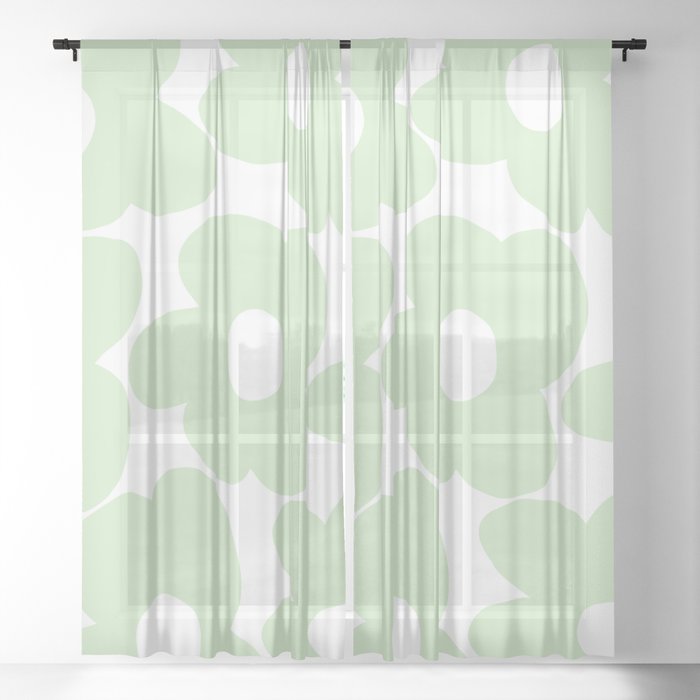 Large Baby Green Retro Flowers White Background #decor #society6 #buyart Window Curtain Gallery Image 21