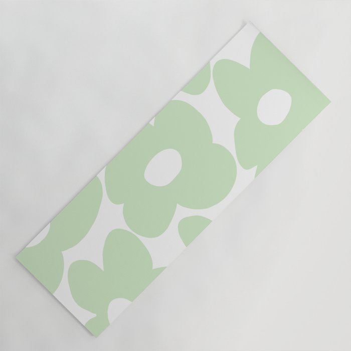 Large Baby Green Retro Flowers White Background #decor #society6 #buyart Yoga Mat Gallery Image 1